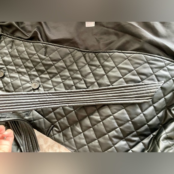 Size M black 100% polyester Avec Les Filles quilted trench coat, double breasted - Picture 9 of 12